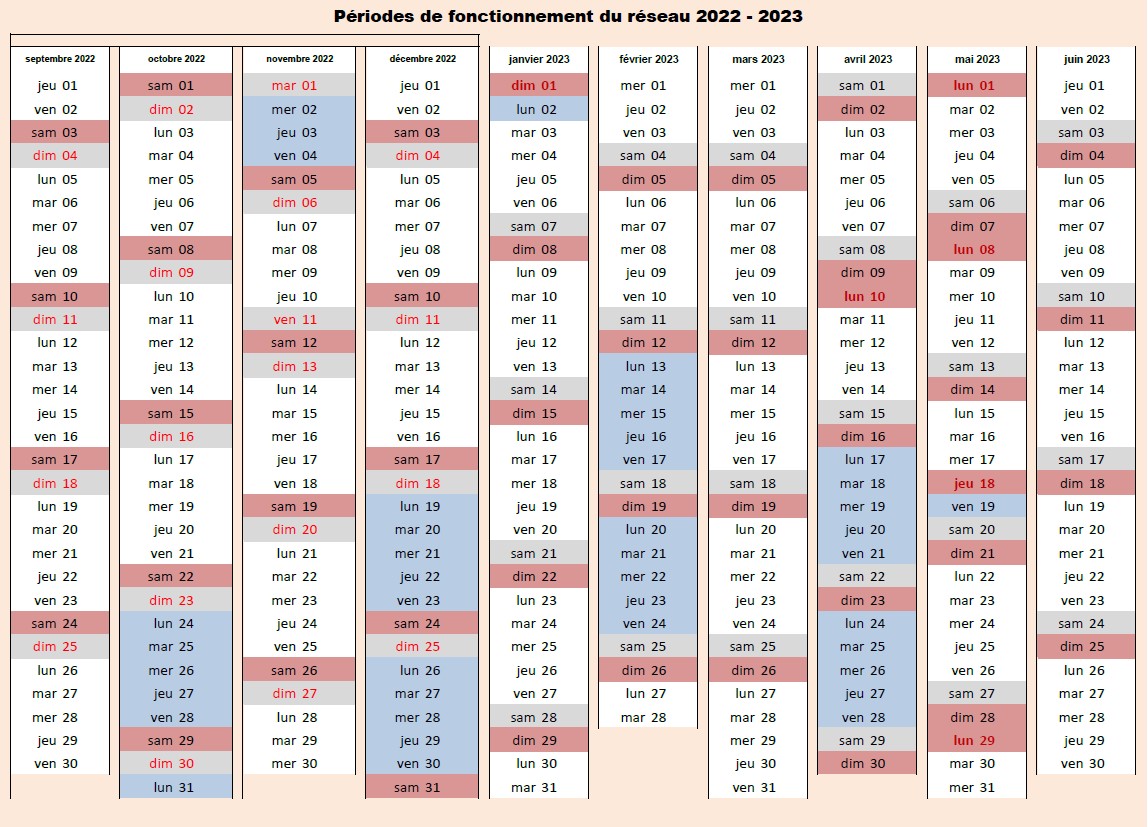 calendrier des périodes de fonctionnement 2022 2023